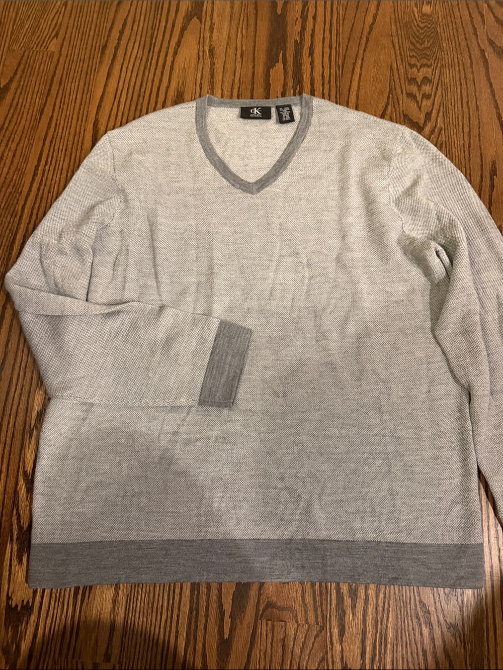 Calvin Klein Light Gray V-Neck Sweater with Darker Trim